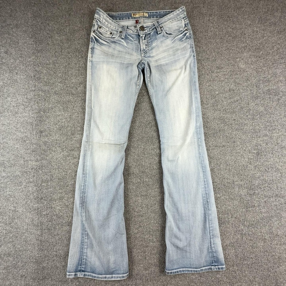 BKE Star Jeans Womens 28x35 1/4 Light Wash Low Rise Bootcut Distressed Denim